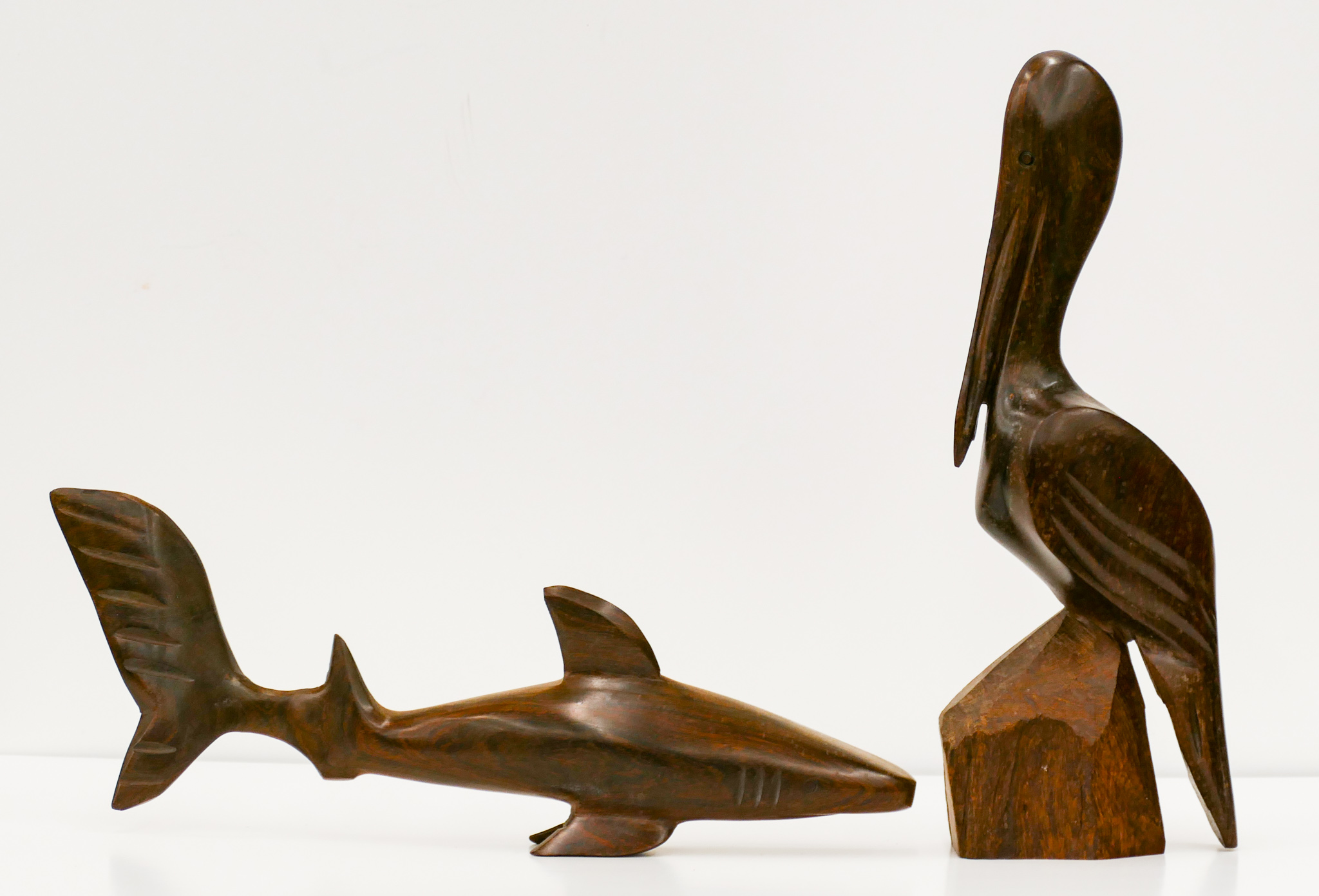 2pc Pelican & Whale Woodcarvings Largest