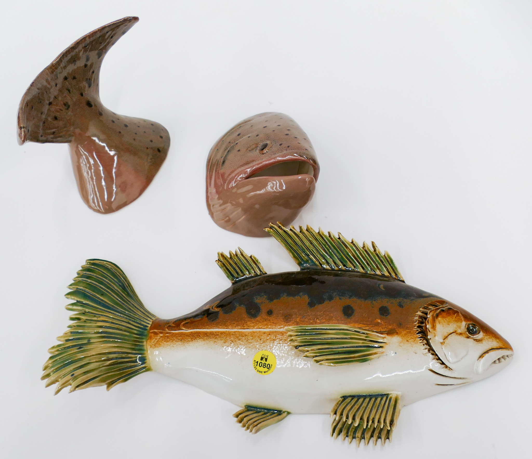 2pc Studio Ceramic Fish Wall Sculptures