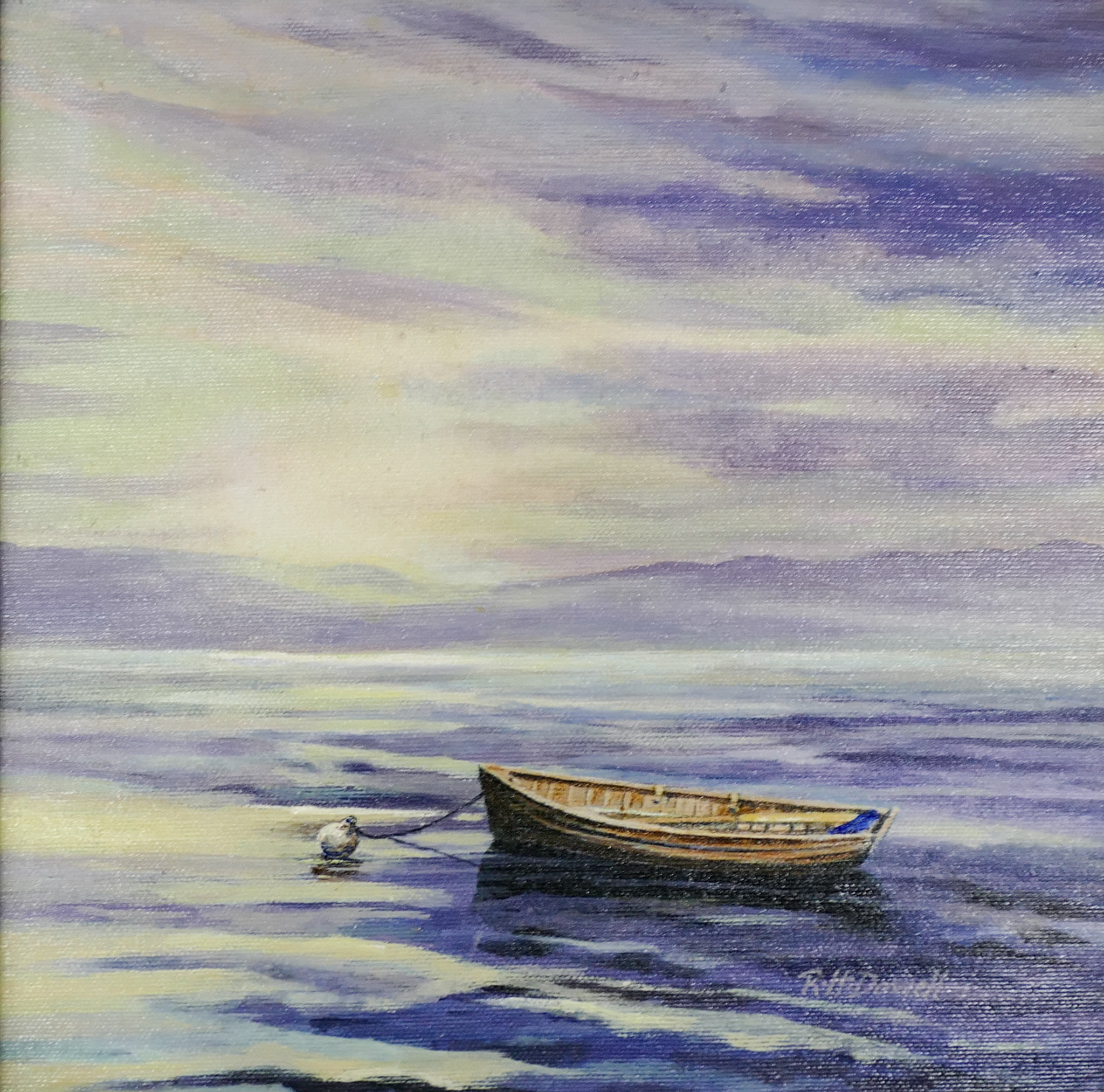 Lone Dingy Waterscape Signed R H 2b09e2