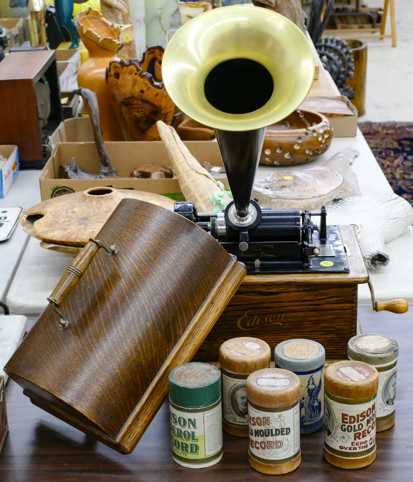 Antique Edison Oak Cylinder Record