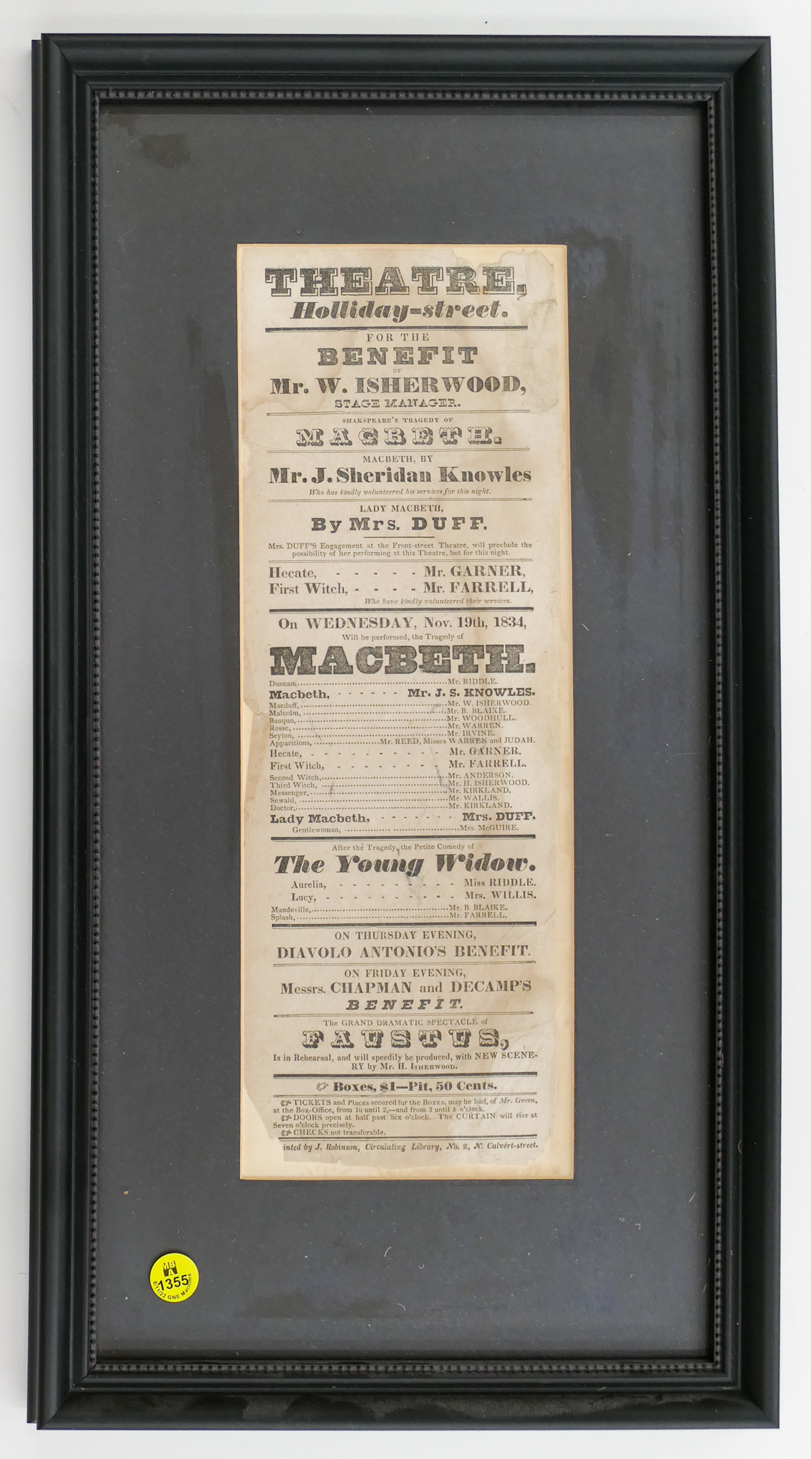 Antique 1834 Macbeth Theater Broadside 2b0ad2