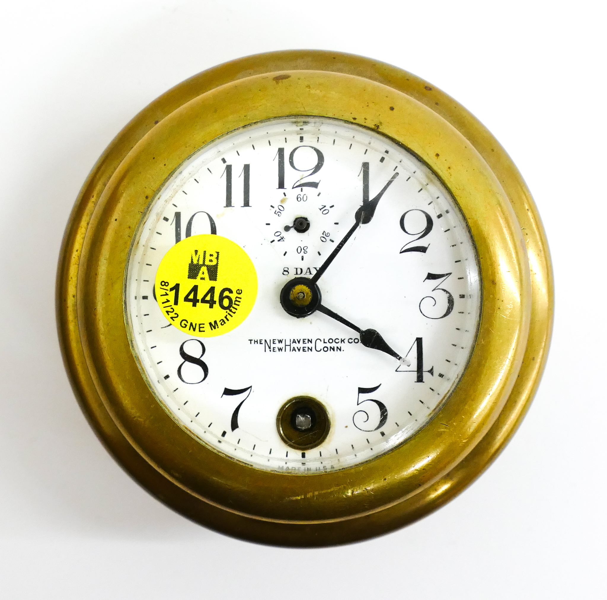 Antique New Haven 8 Day Brass Clock