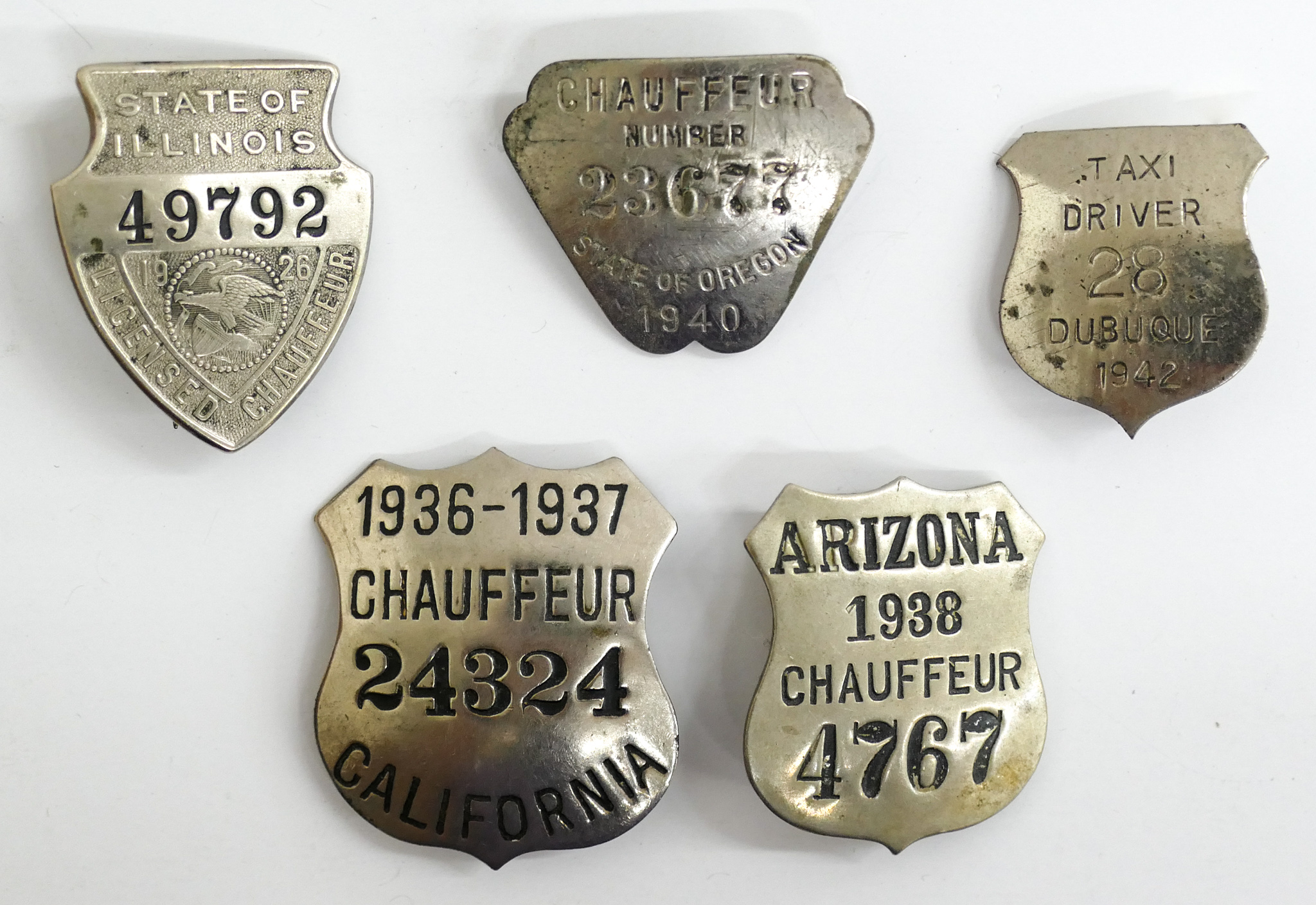 Box 5pc Old Chauffeur Badges