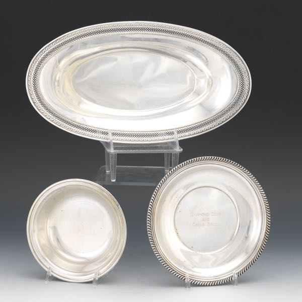 THREE STERLING SILVER DISHES  Round