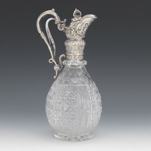 SILVER AND CRYSTAL CLARET JUG 11 ½