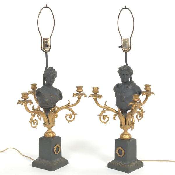 PAIR OF NEOCLASSICAL FIGURAL THREE-LIGHT