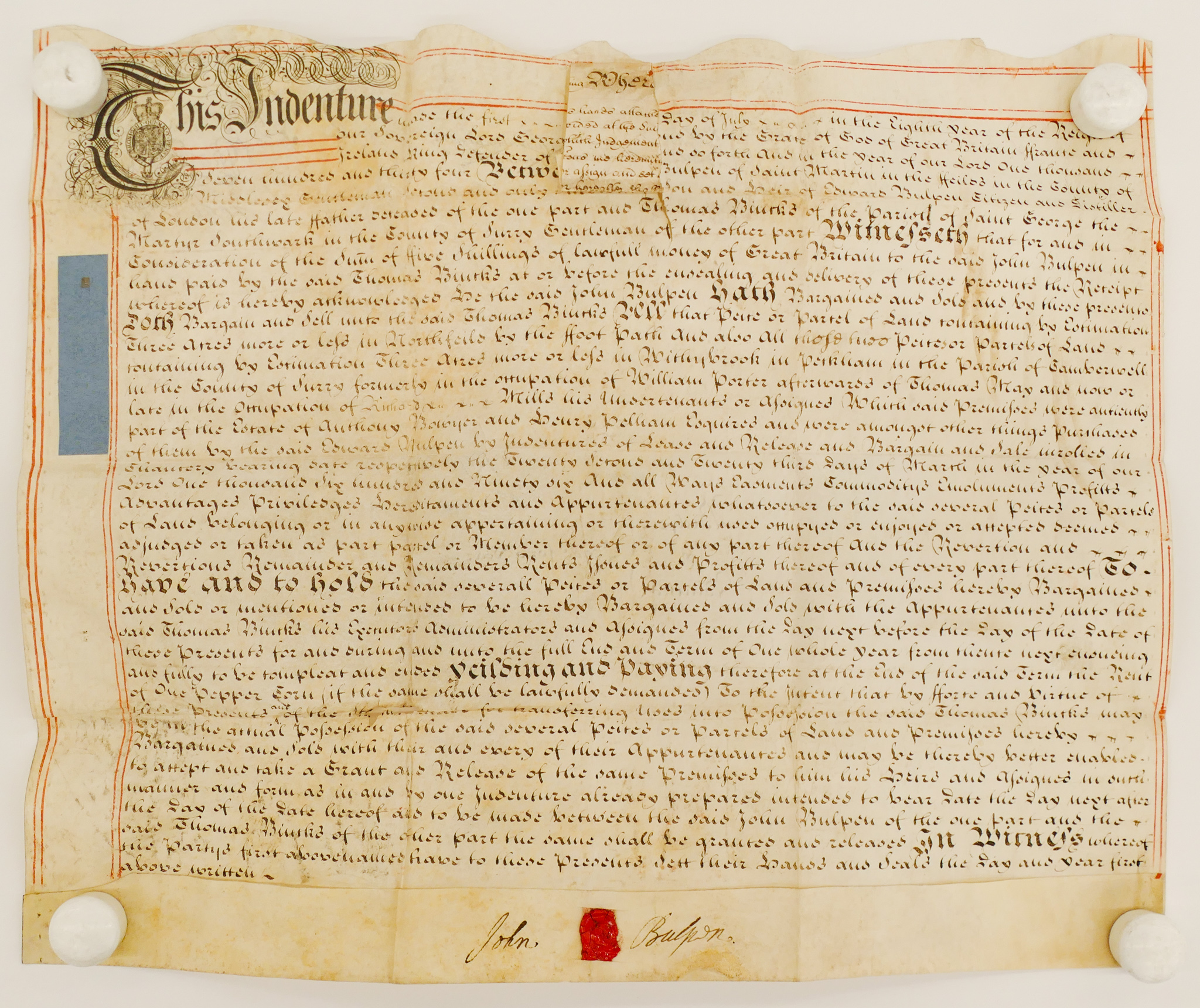 English 18th Cent. Indenture on