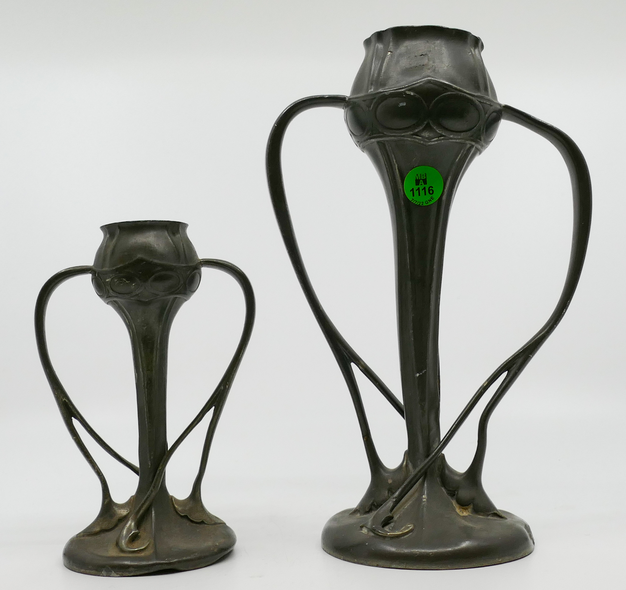 2pc Liberty & Co. Art Nouveau Pewter