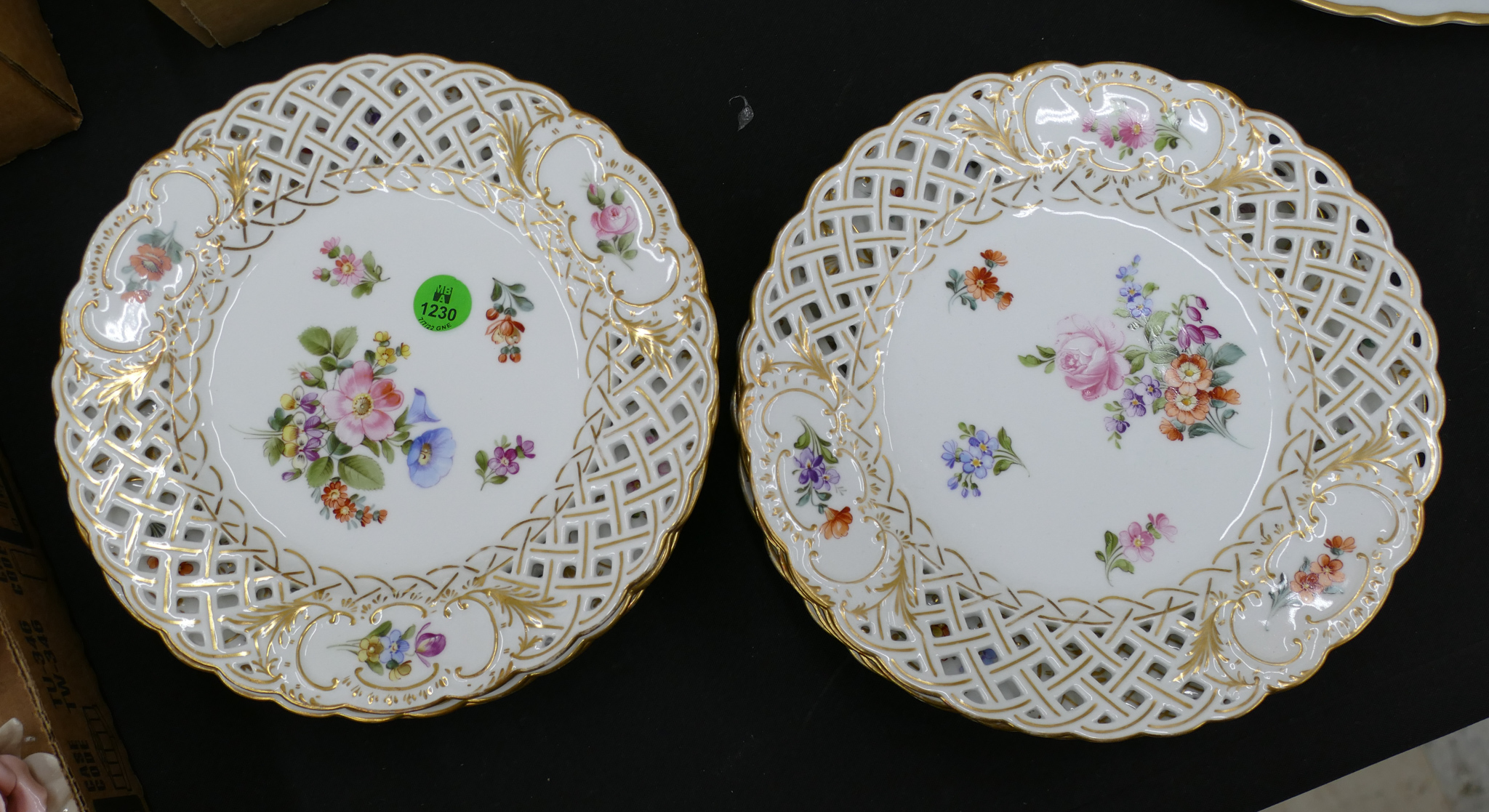 Set 8 Dresden Gilt Floral Pierced Porcelain