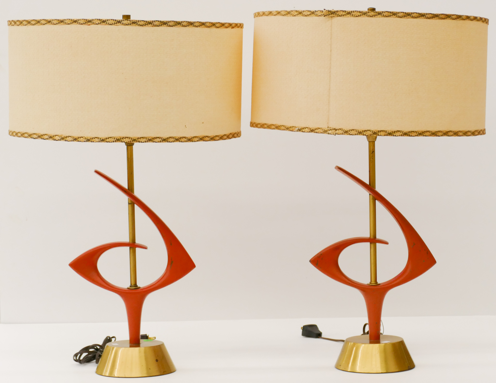 Pair Mid Century Orange Brass Table 2b0fa9