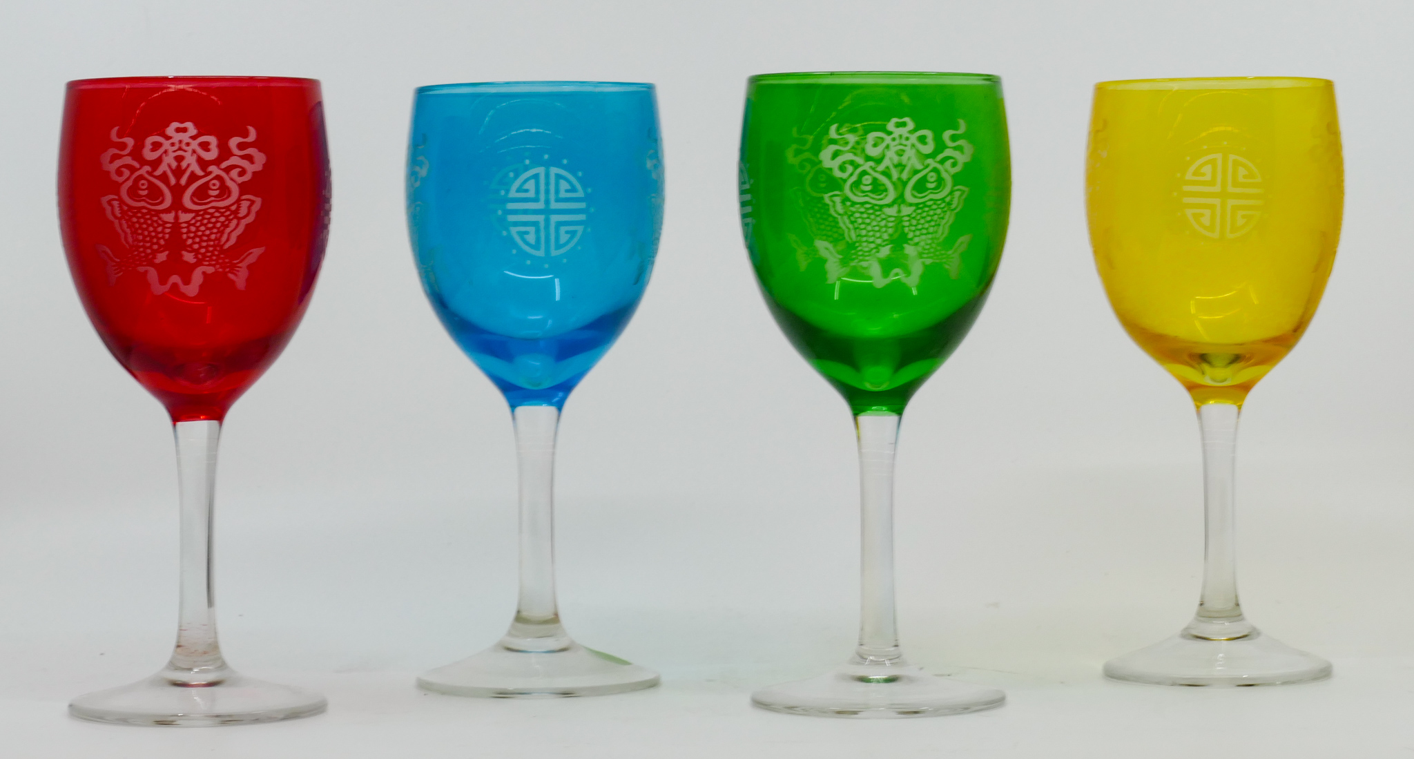 Set 4 Chinese Acid Etched Glass