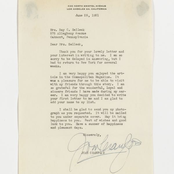 SIGNED LETTERS BY JOAN CRAWFORD