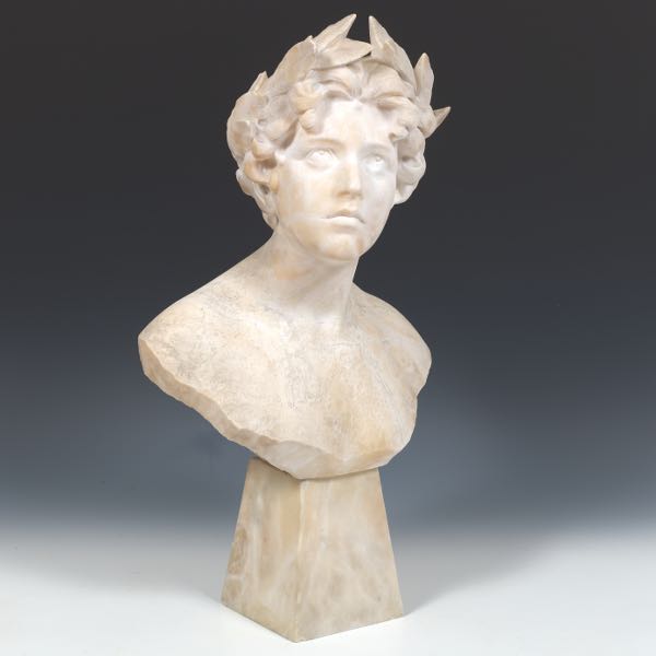 MARBLE HEAD OF WOMAN WEARING LAUREL