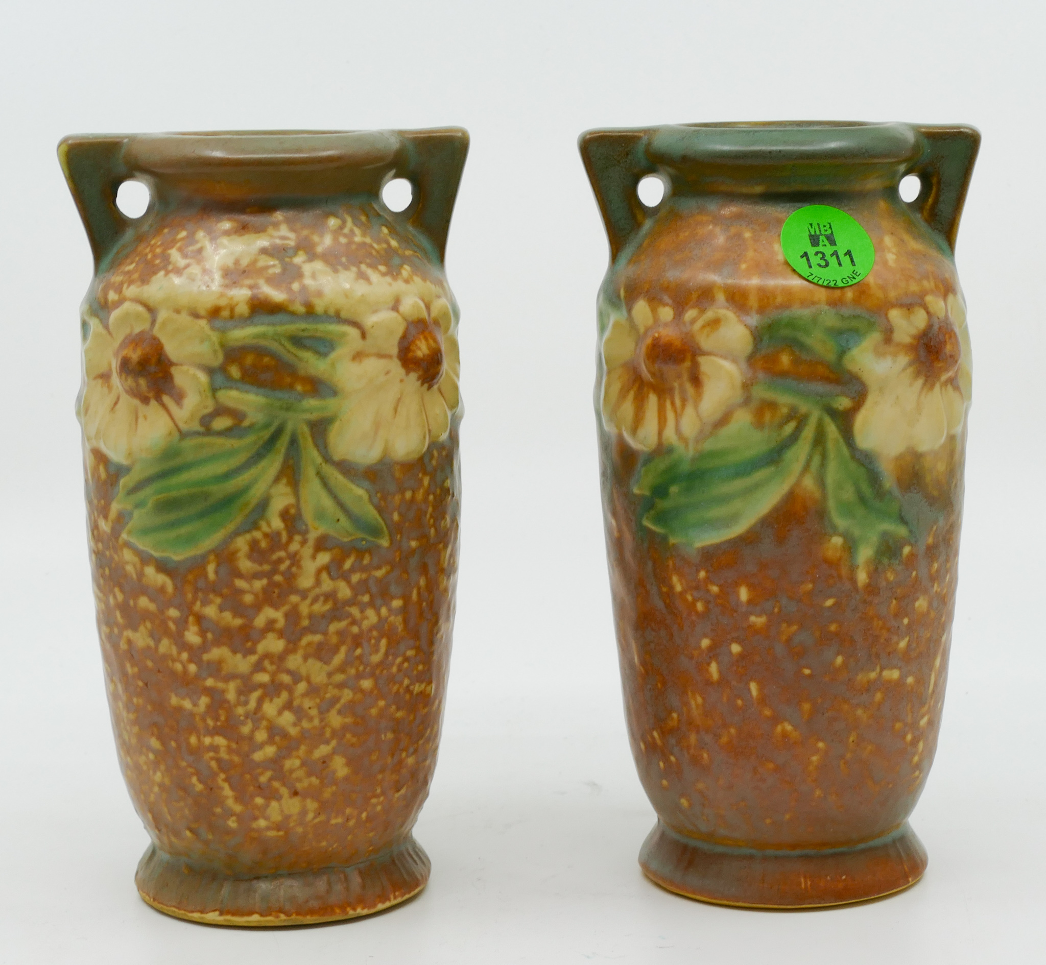 Pair Roseville Dahlrose Pottery Vases
