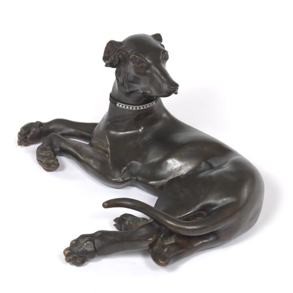 RECUMBENT BRONZE WHIPPET SCULPTURE 2b107b