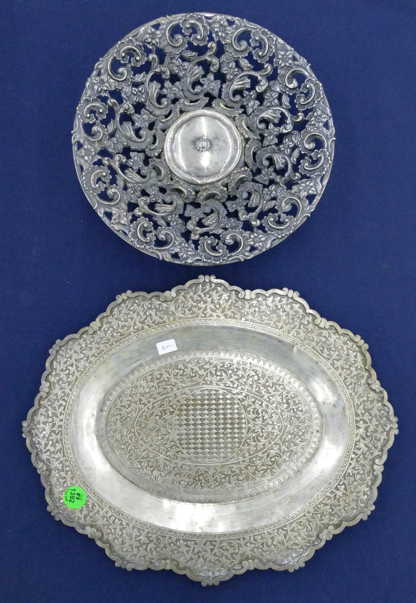 2pc Old Ornate Silver Tray and