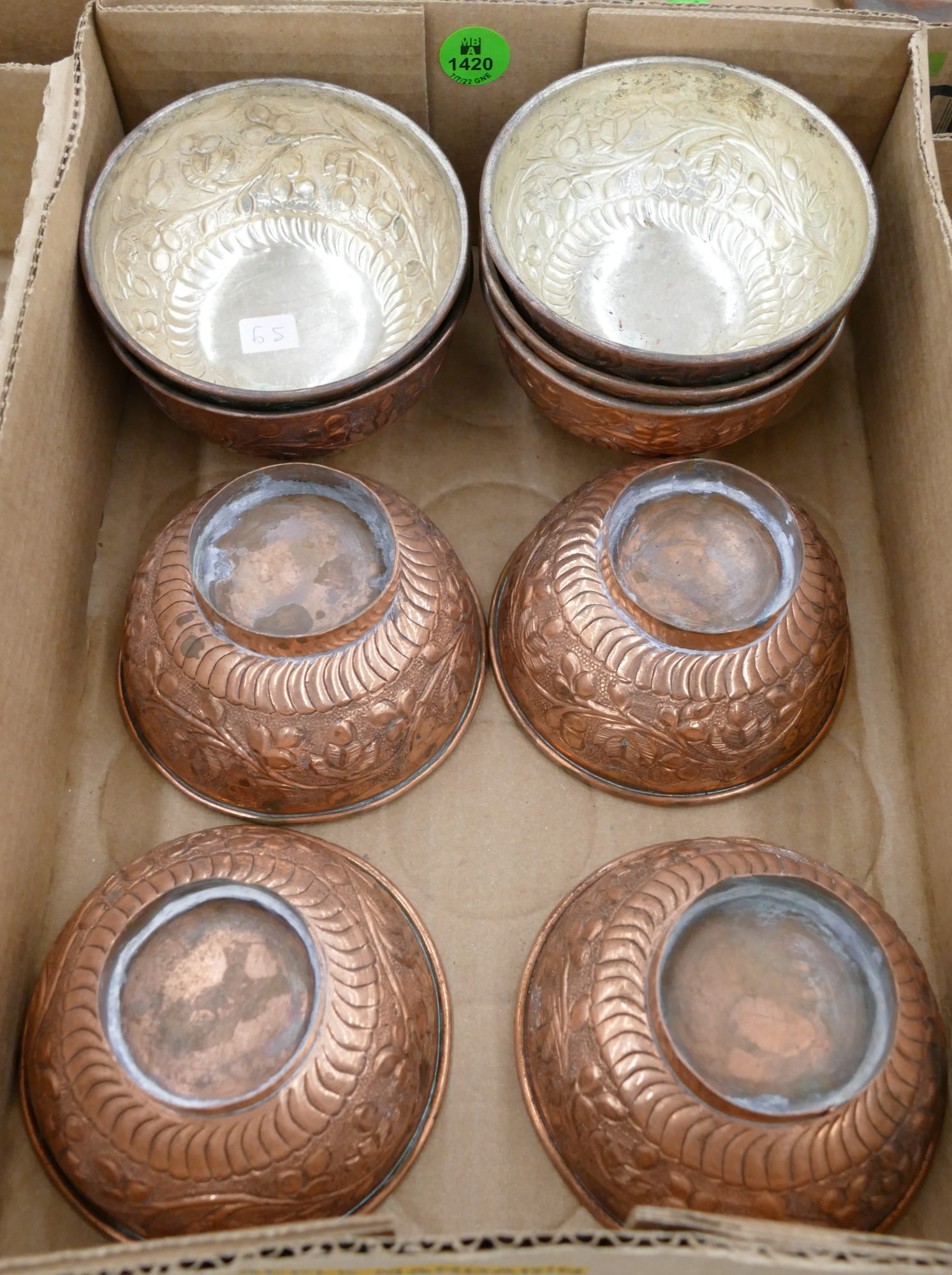 Box Old Chinese Copper Tea Bowls 2b11d4