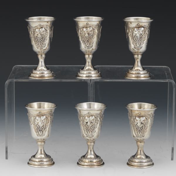 SIX STERLING SILVER SHOT GLASSES WITH