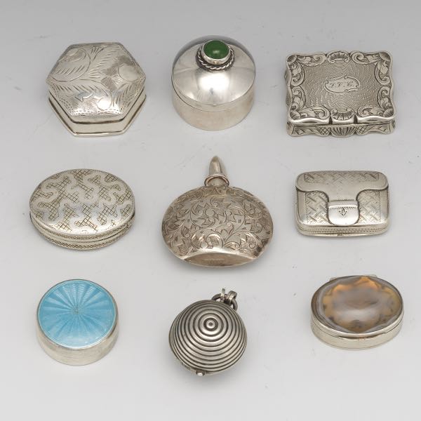 NINE ANTIQUE SILVER VINAIGRETTES 2b127d