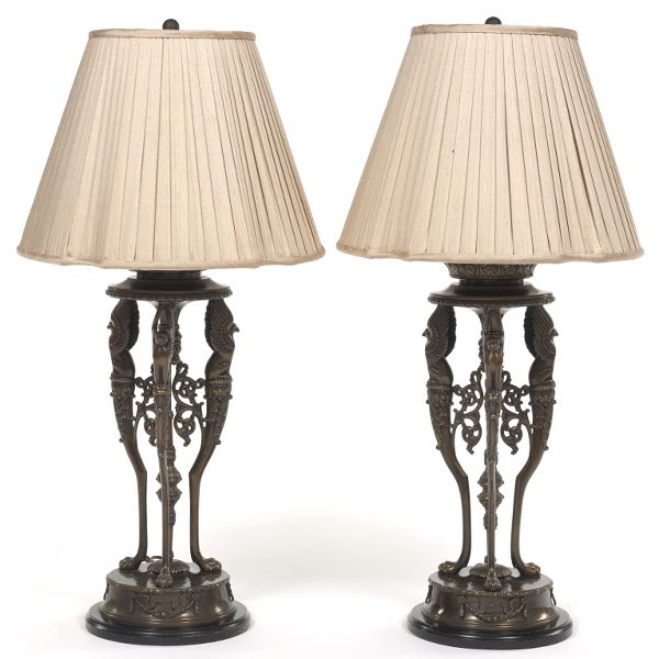 PAIR OF EMPIRE STYLE PATINATED