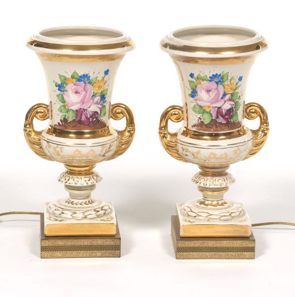 PAIR OF CERAMIC URN LAMPS 14  2b130d