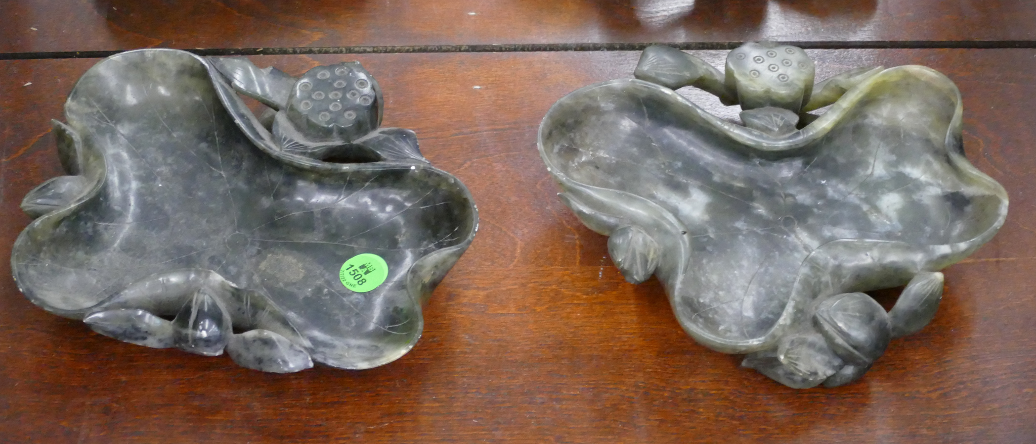 2pc Old Chinese Lotus Soapstone