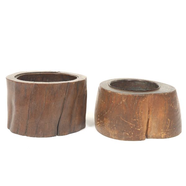 TWO WOOD TREE TRUNK PLANTERS Two 2b1313