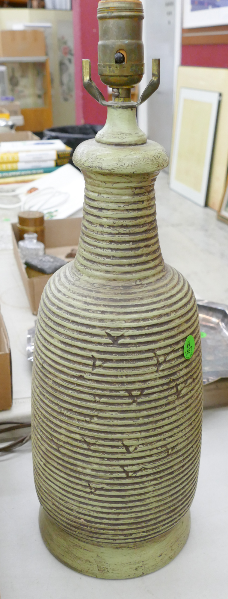 Mid Century Green Ceramic Table Lamp