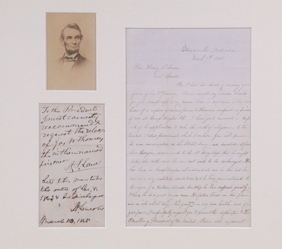 LINCOLN CDV PORTRAIT WITH LETTER TO