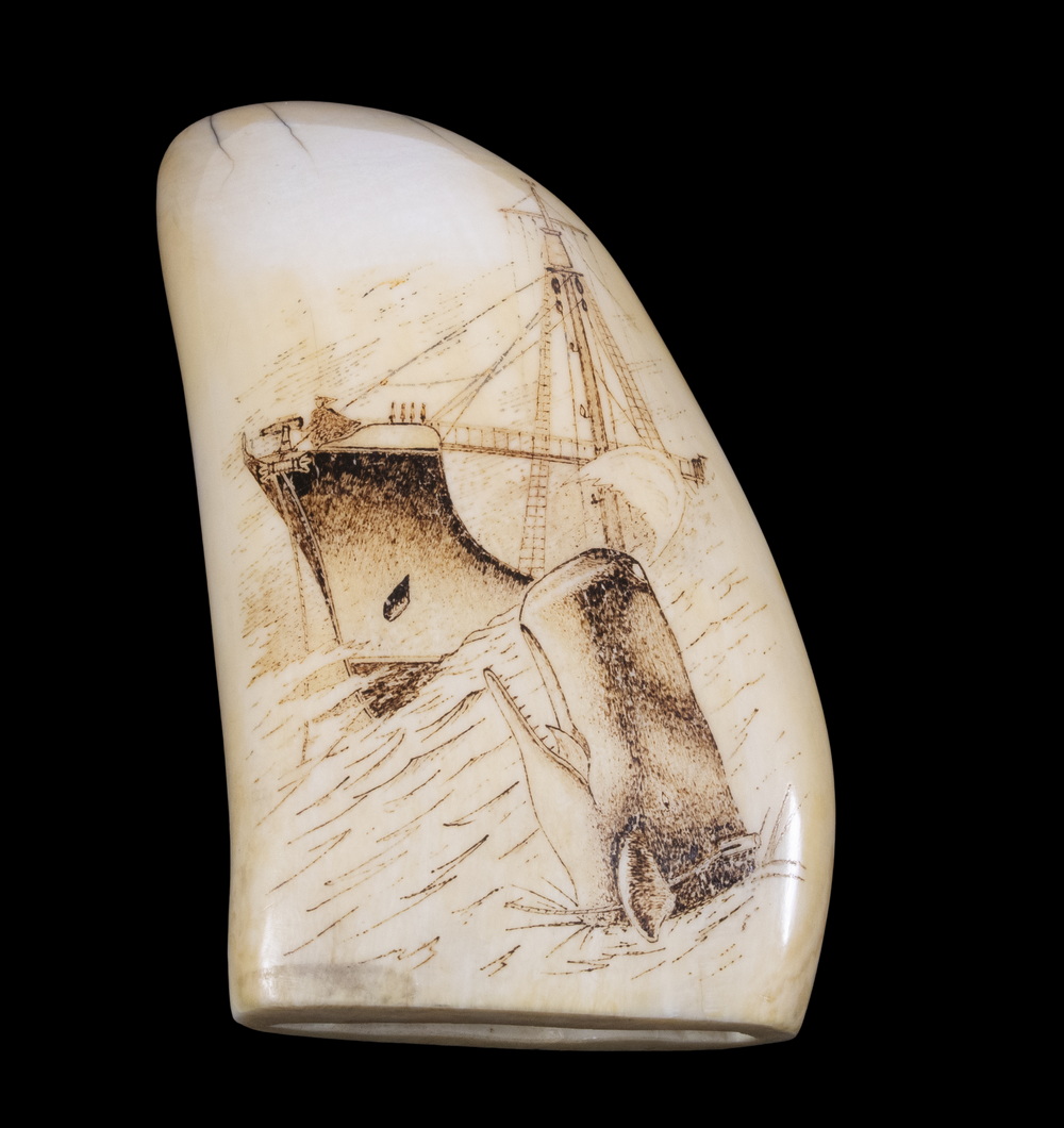 SCRIMSHAW WHALES TOOTH Depicting a
