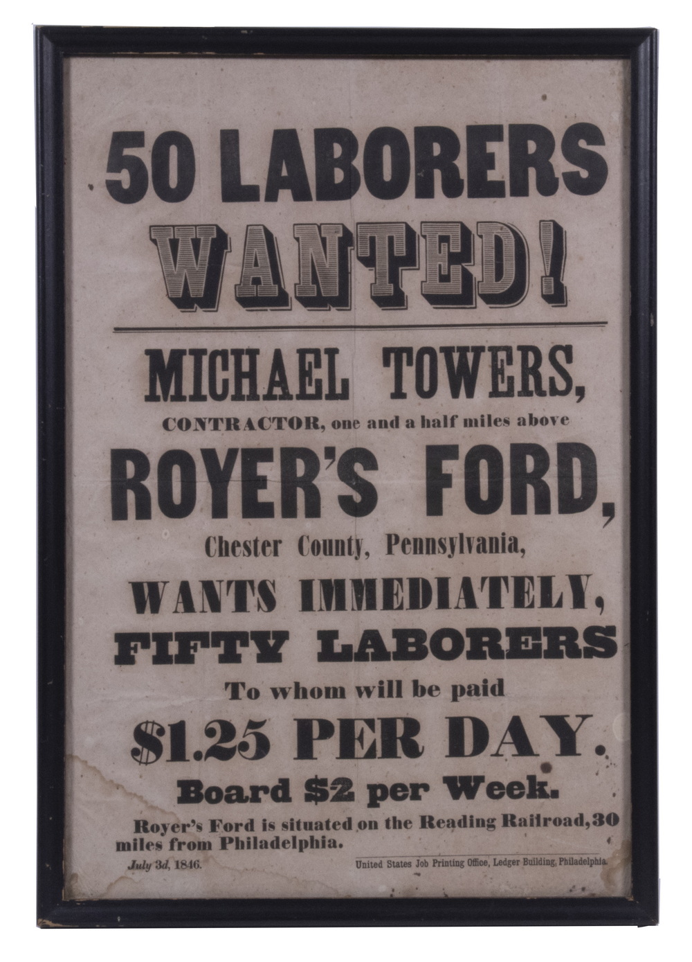 1846 LABORERS BROADSIDE, FRAMED