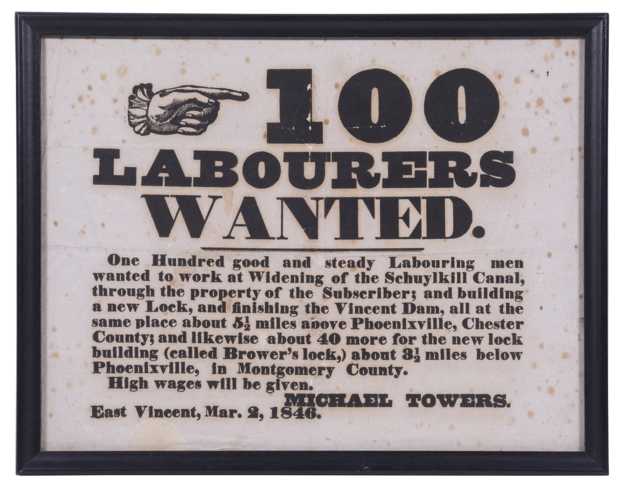 1846 LABORERS BROADSIDE, FRAMED