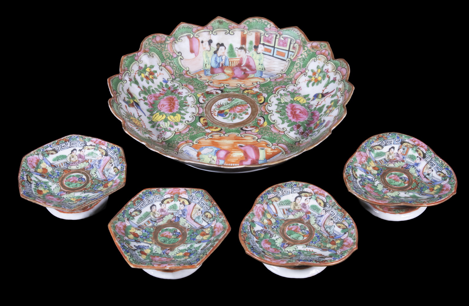 19TH C ROSE MEDALLION DISHES Group 2b155b