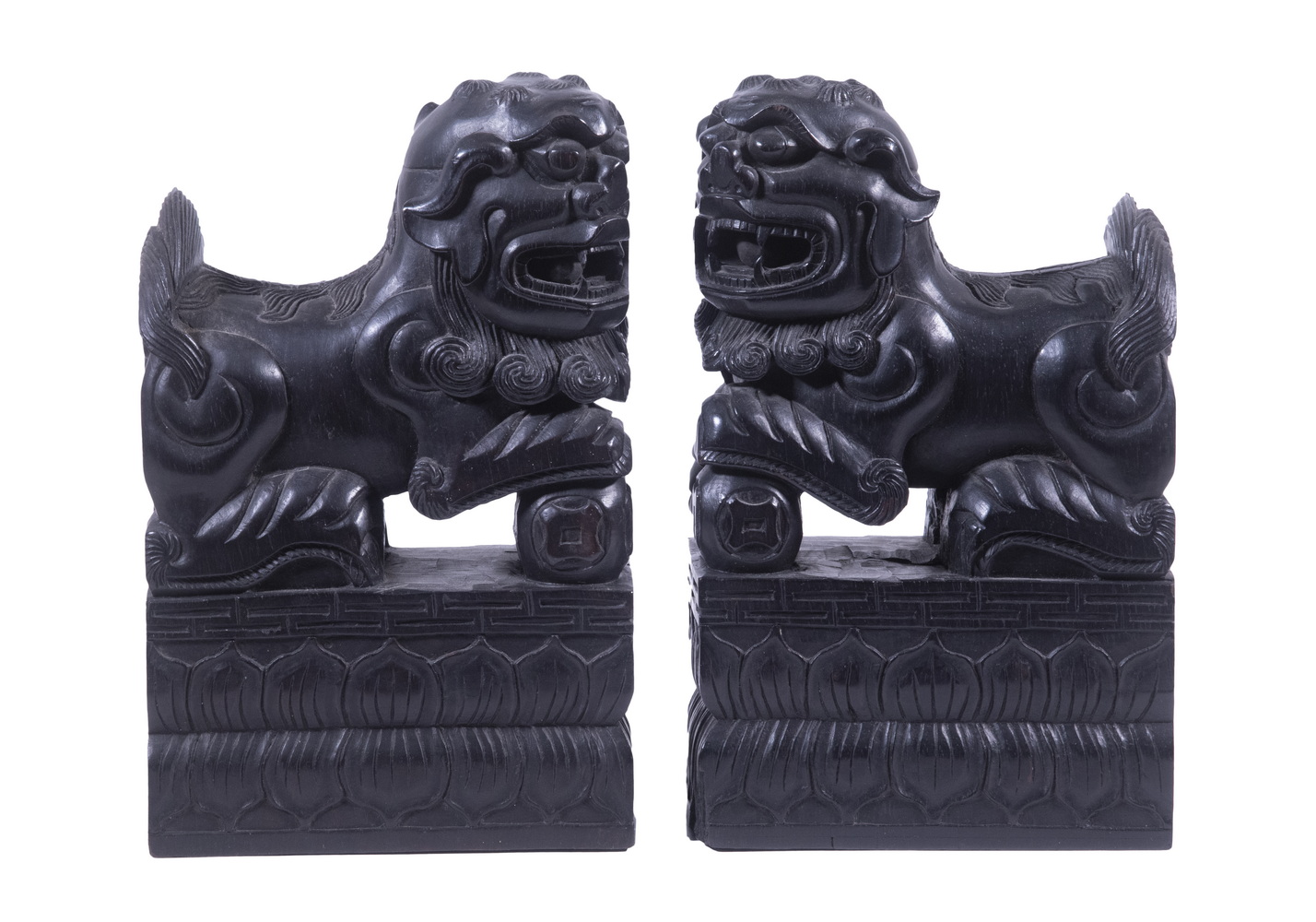 PR CHINESE WOODEN FOO DOGS Pair