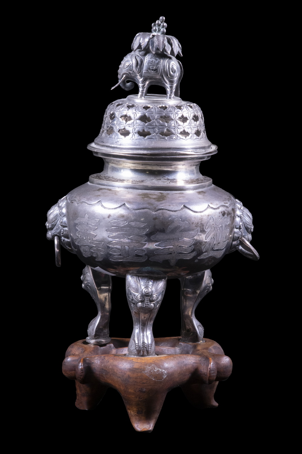 CHINESE EXPORT SILVER INCENSE BURNER