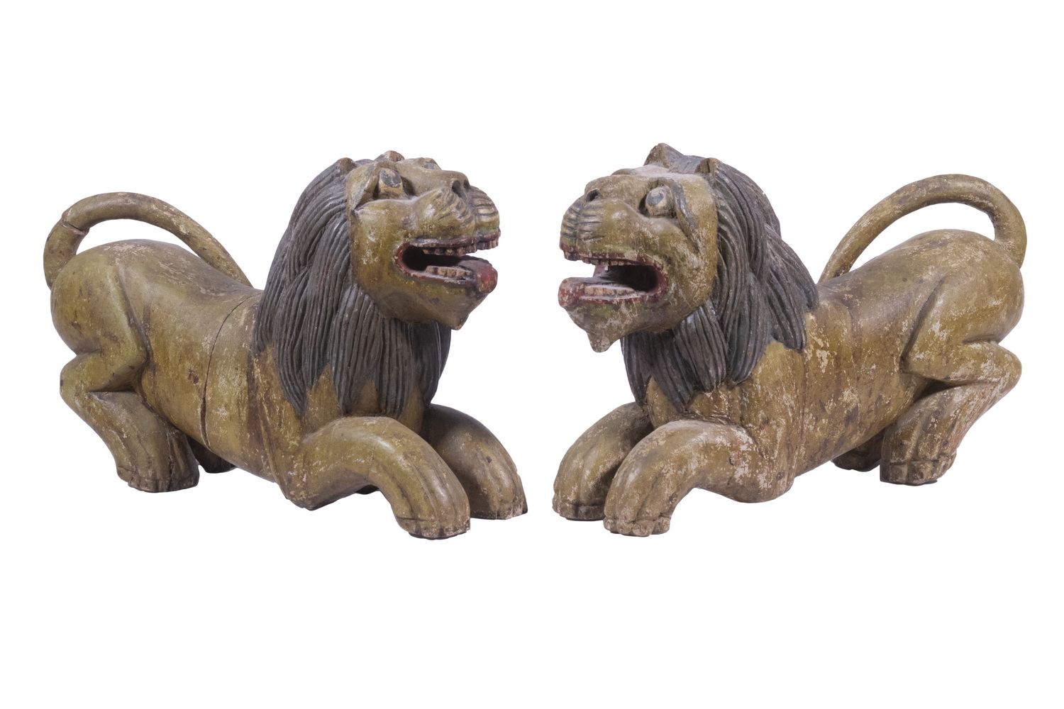 PR ASIAN CARVED LIONS Pair of Vintage 2b1615