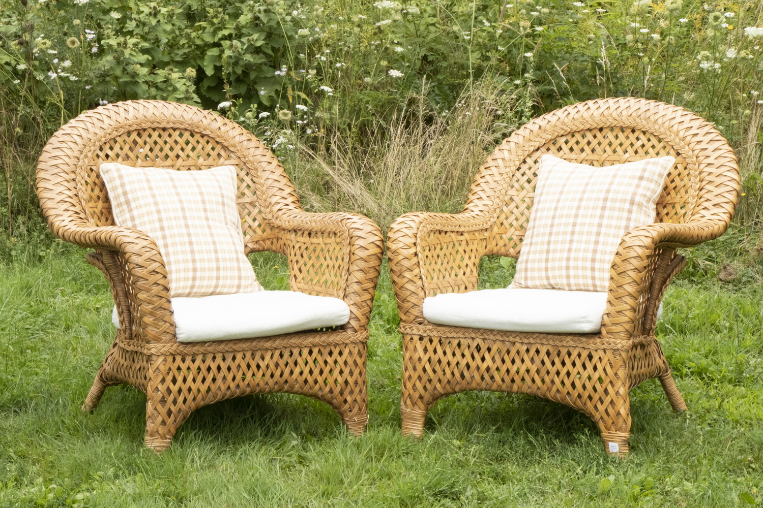 PR RATTAN ARMCHAIRS Pair of Contemporary