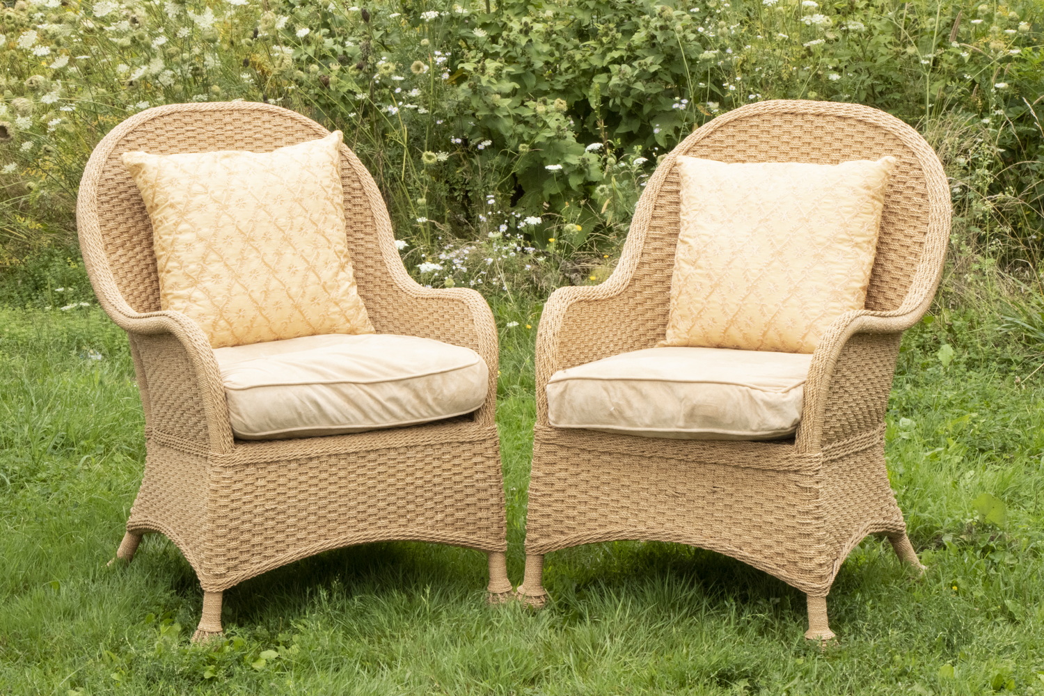PR WOVEN ROPE ARMCHAIRS Pair of