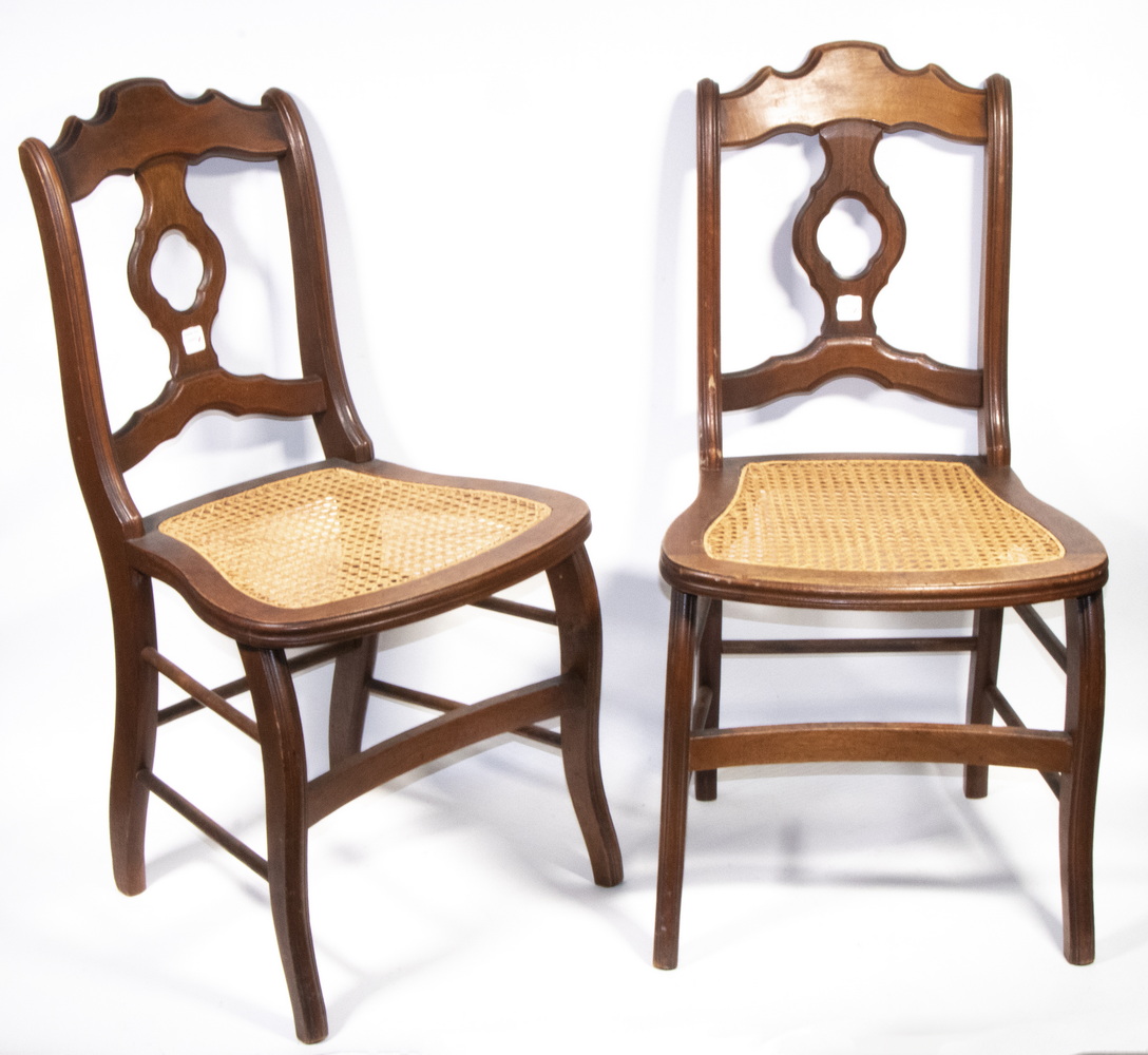 PAIR OF RED WALNUT COUNTRY CHAIRS,