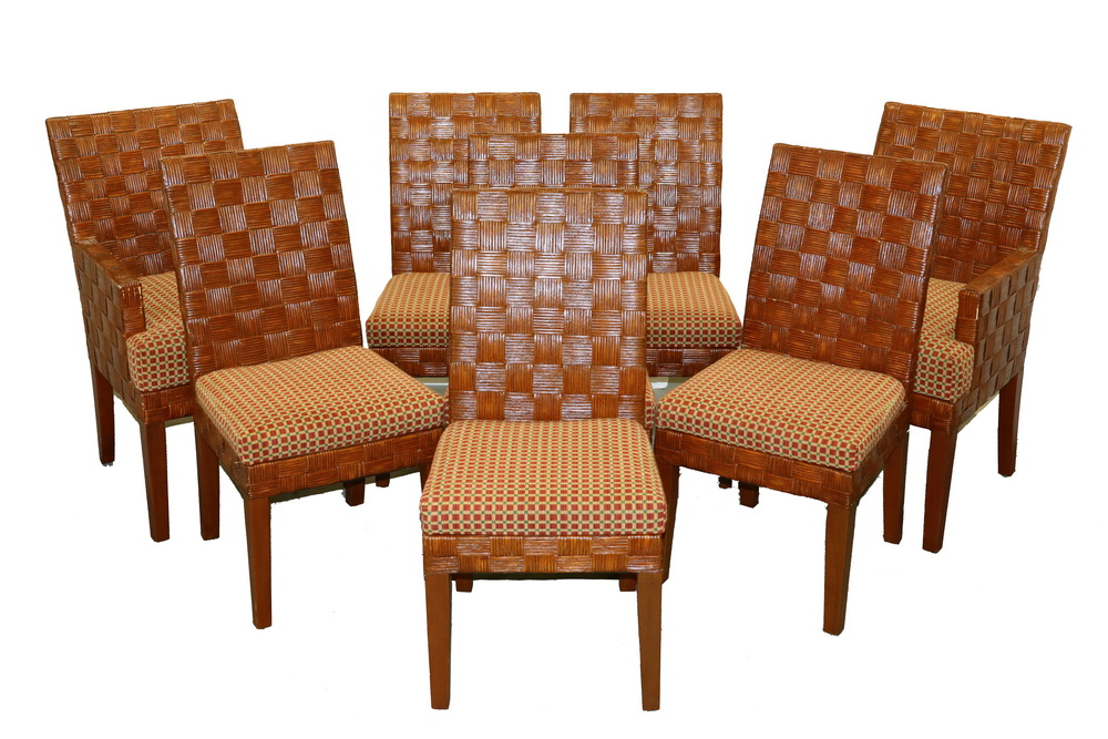  8 PALECEK RATTAN DINING CHAIRS 2b3e9f