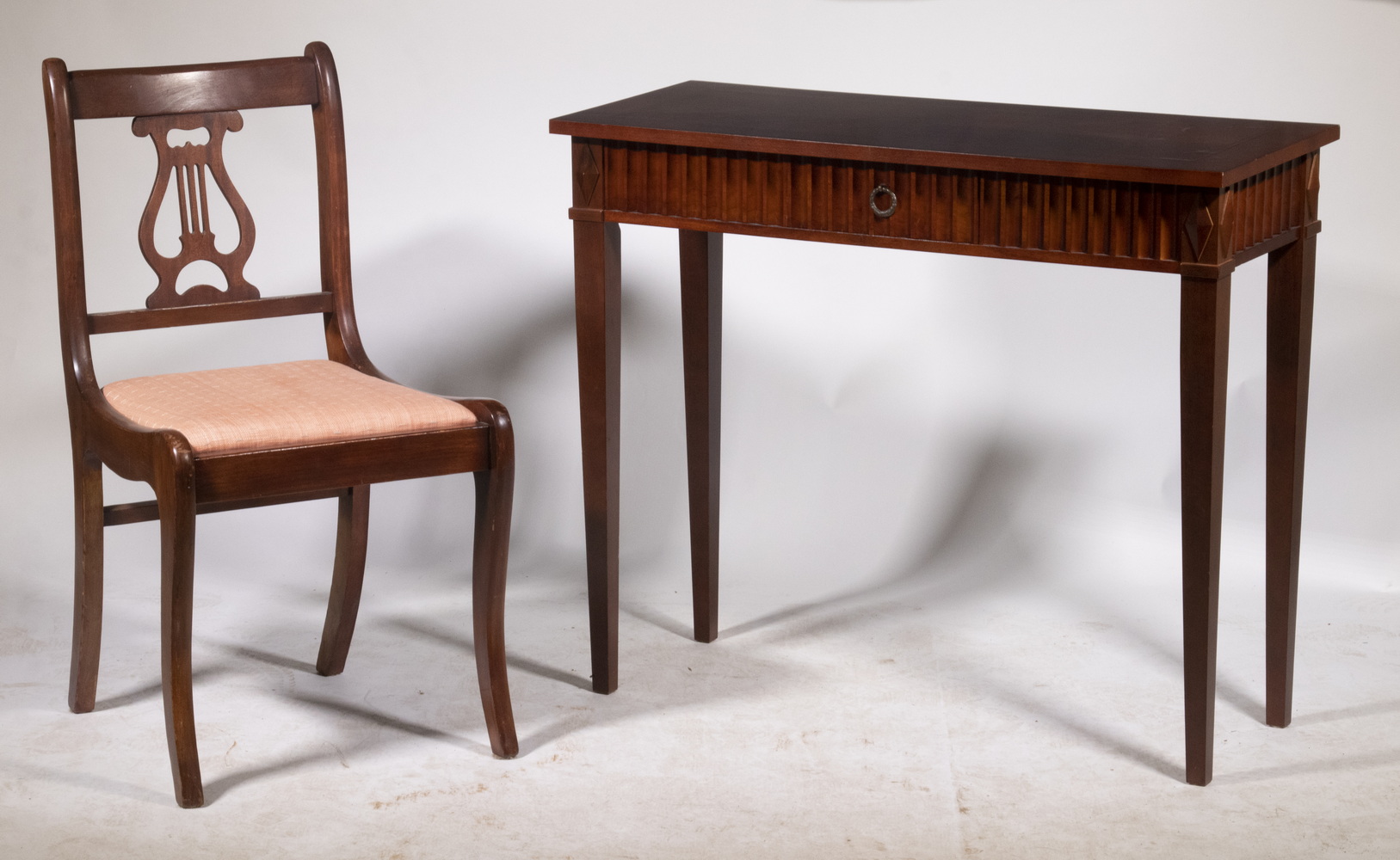 CUSTOM MAHOGANY STAND WITH CHAIR Inlaid