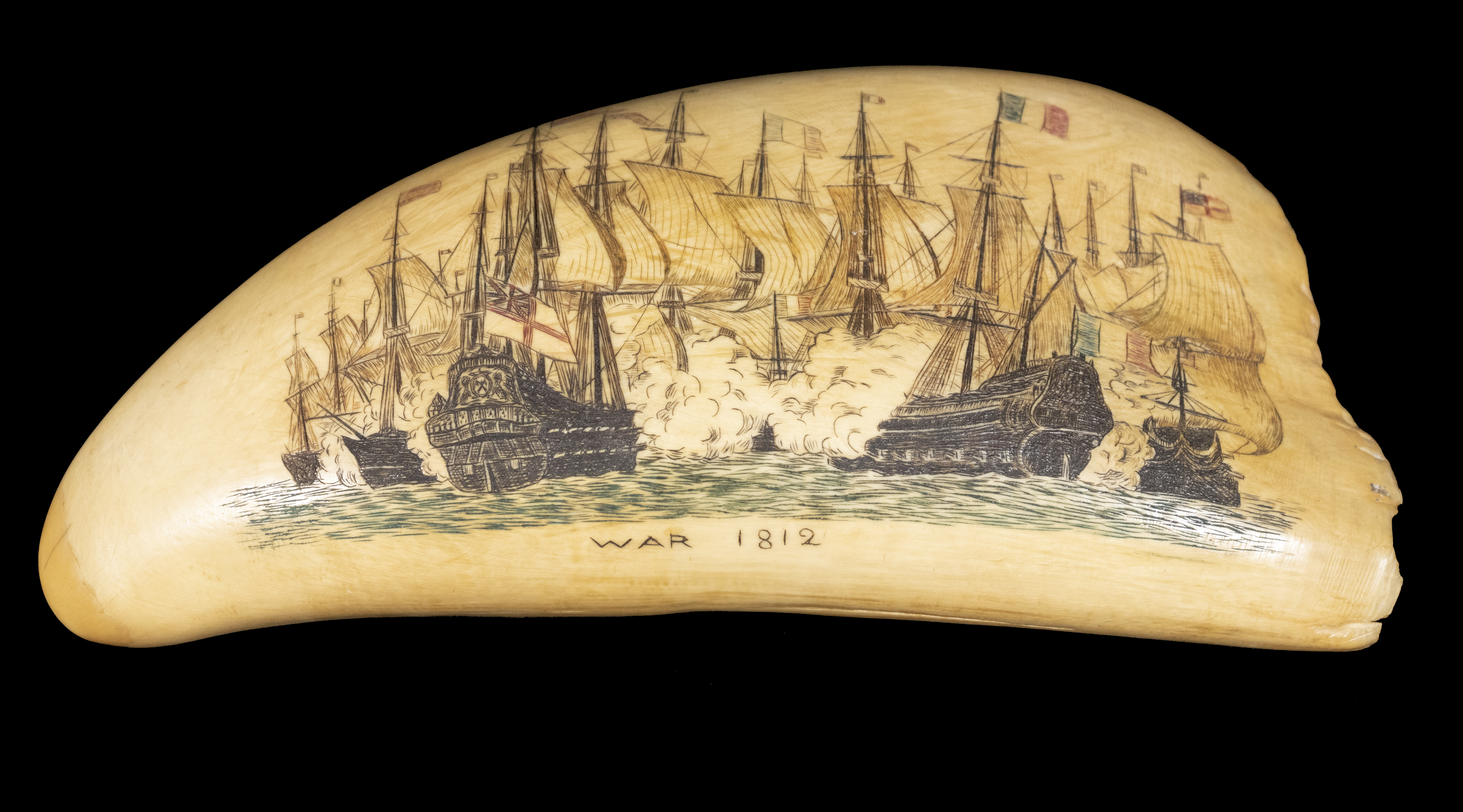 SCRIMSHAW SPERM WHALE TOOTH "War