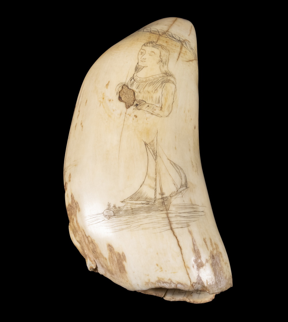 19TH C. SCRIMSHAW WHALE'S TOOTH