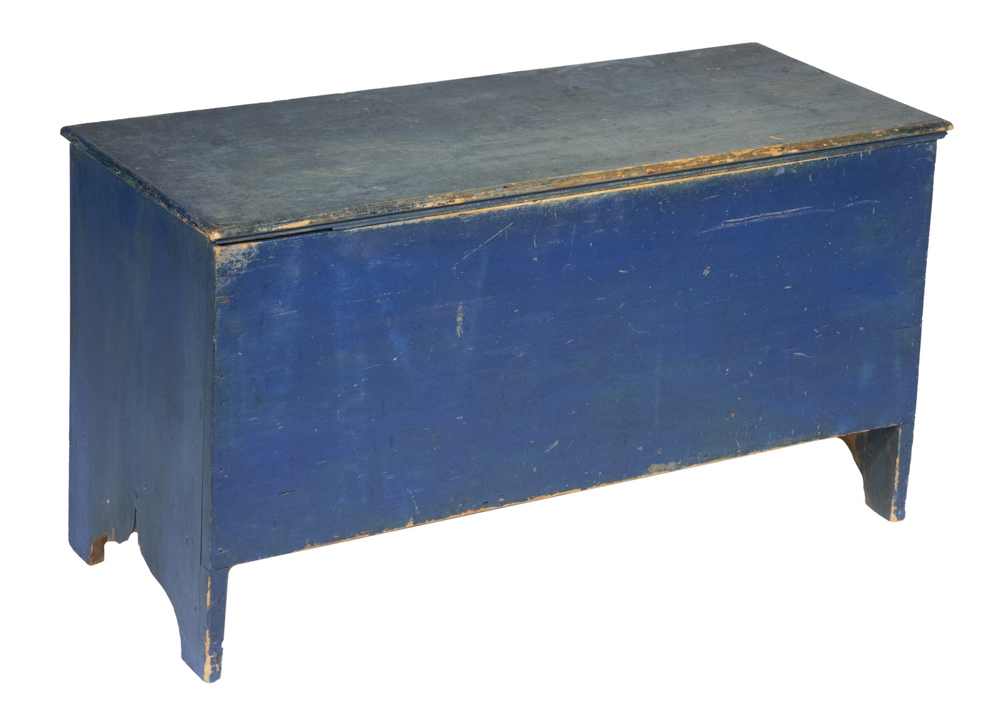 BLUE PAINTED CHEST 18th c Six Plank 2b4463