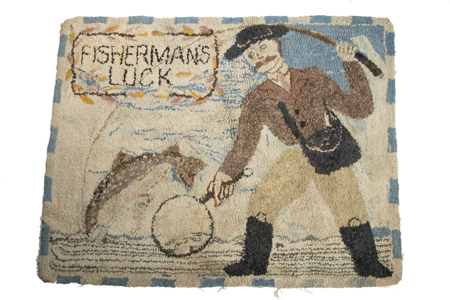 "FISHERMAN'S LUCK" HOOKED RUG Circa