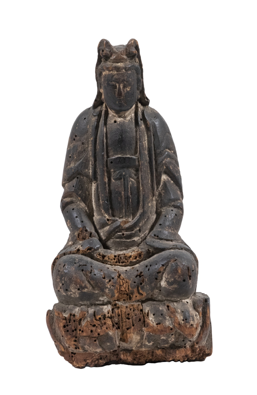 CHINESE MING WOOD FIGURE Enthroned 2b45a4