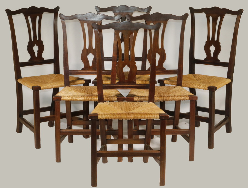  SET OF 6 MAHOGANY COUNTRY CHIPPENDALE 2b4821