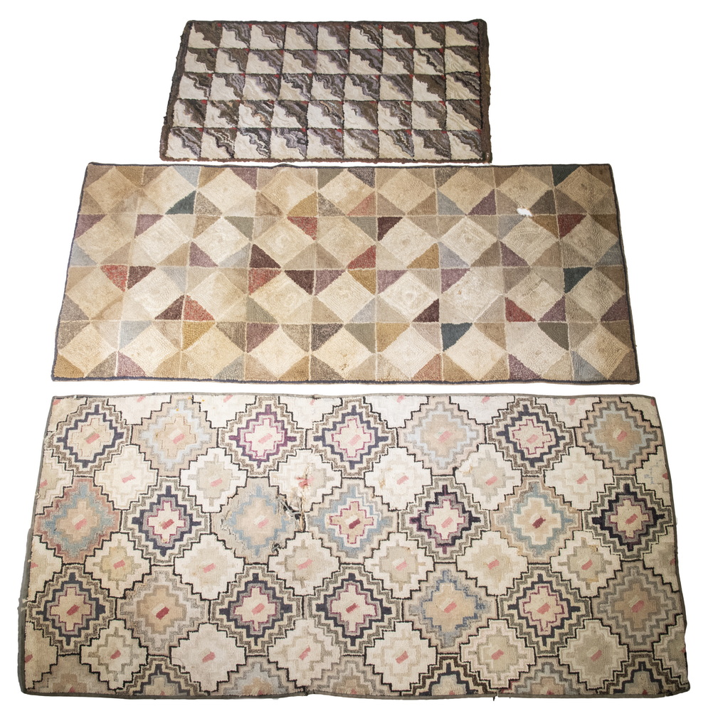 (3) GEOMETRIC HOOKED RUG RUNNERS,