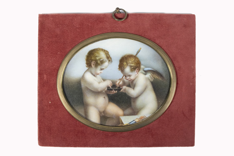 19TH C. MINIATURE ON IVORY OF TWO