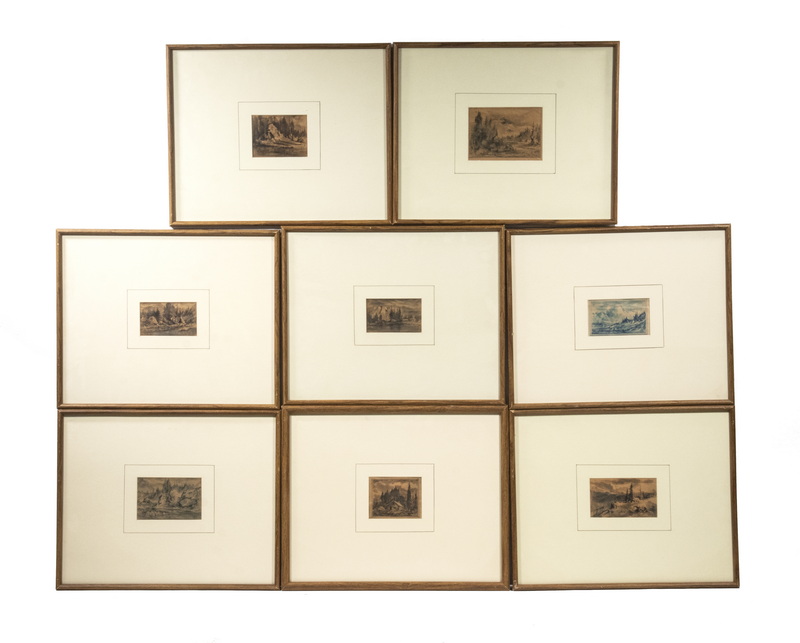  8 FRAMED 19TH C PRIMITIVE WATERCOLORS 2b48b7